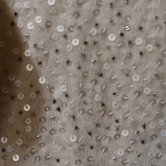 Talbots Cream Sequin Wool Angora Rabbit Hair Cardigan Large NWT Chic - Picture 4 of 13